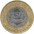 Коморские острова 250 франков 2013 год - 30 лет Центральному банку