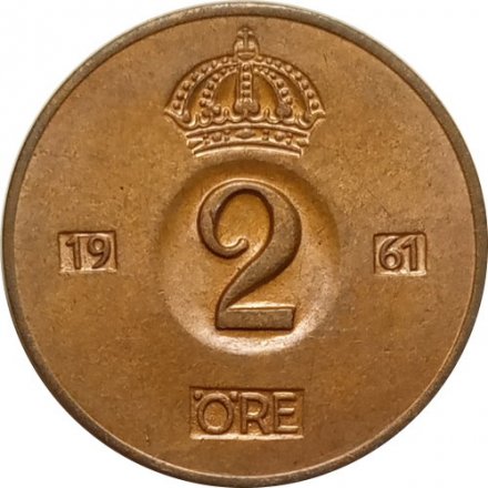 Швеция 2 эре 1961 год - Король Густав VI Адольф (TS)