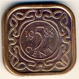 Монета Суринам 5 центов 1988 год