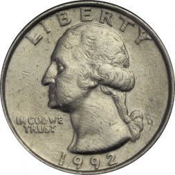 США 25 центов (1/4 доллара) 1992 год - Джордж Вашингтон (D)