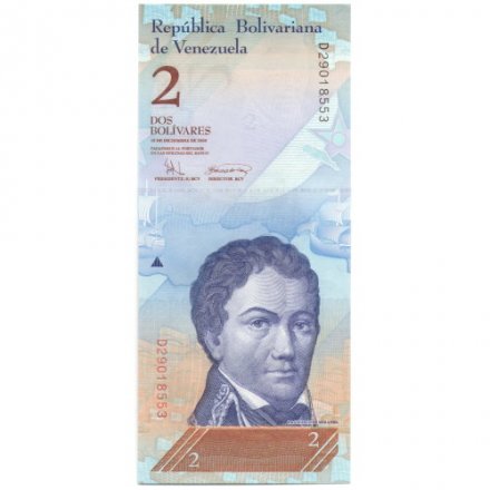 Венесуэла 2 боливара 2008 год - Франсиско де Миранда. Амазонские дельфины UNC