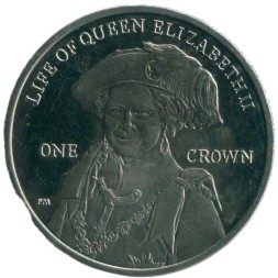 Фолклендские острова 1 крона 2012 год - Жизнь Королевы Елизаветы II - Елизавета II в мантии Ордена Подвязки