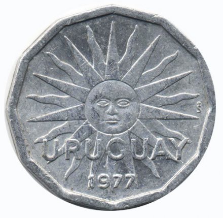 Уругвай 2 сентесимо 1977 год - Солнце