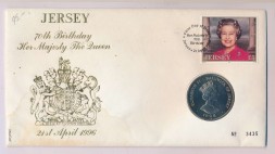 Джерси 2 фунта 1996 год - 70 лет со дня рождения Королевы Елизаветы II (конверт с маркой)