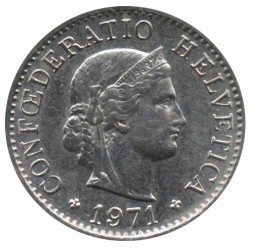 Монета Швейцария 5 раппенов 1971 год