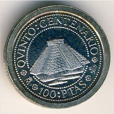 Испания 100 песет 1989 год - 500 лет открытия Америки