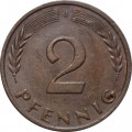 ФРГ 2 пфеннига 1966 год - J