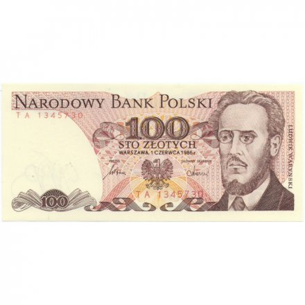 Польша 100 злотых 1986 год - Революционер Людвик Варынский - UNC