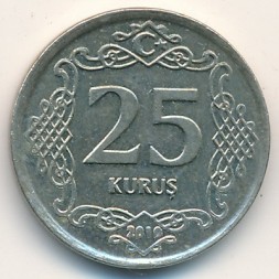 Монета Турция 25 куруш 2010 год