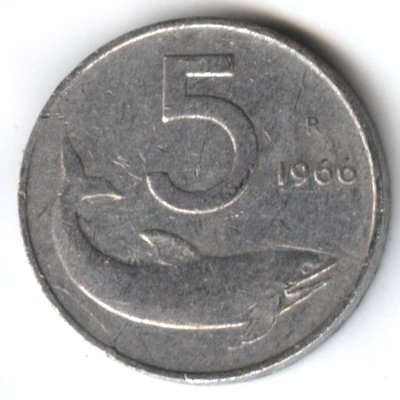 Италия 5 лир 1966 год