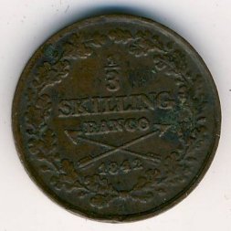 Швеция 1/3 скиллинга 1842 год