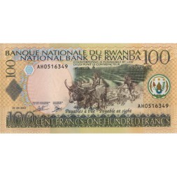 Руанда 100 франков 2003 год - Вспахивание поля. Вид побережья UNC