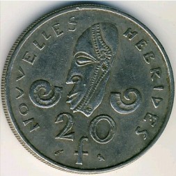 Монета Новые Гебриды 20 франков 1973 год