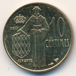 Монако 10 сантимов 1995 год