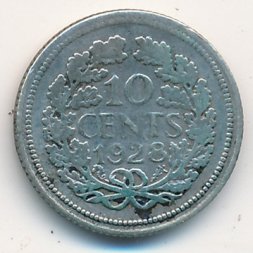 Нидерланды 10 центов 1928 год - Королева Вильгельмина