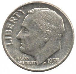 США 1 дайм (10 центов) 1959 год - Рузвельт (D)