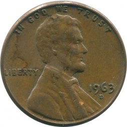 США 1 цент 1963 год - Авраам Линкольн (D)