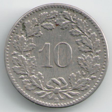 Швейцария 10 раппенов 1904 год (редкий год)