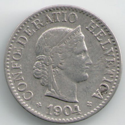 Швейцария 10 раппенов 1904 год (редкий год)