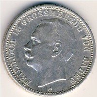 Монета Баден 2 марки 1913 год