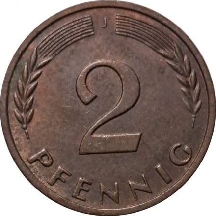 ФРГ 2 пфеннига 1967 год - J