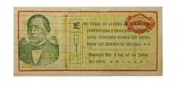 Мексика 1 песо 1915 год - Генеральный казначей штата Оахаса - серия D - бумага с горизонтальными линиями - ХF+