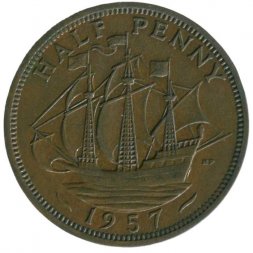 Великобритания 1/2 пенни 1957 год