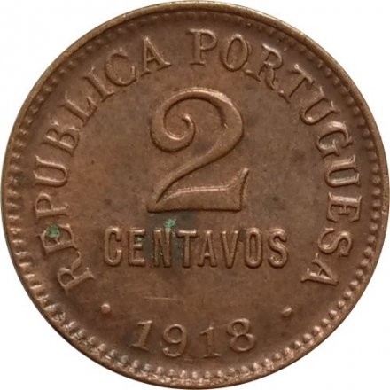 Португалия 2 сентаво 1918 год (бронза)