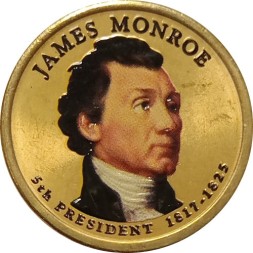 США 1 доллар 2008 год (P) - 5-ый Президент США - Джеймс Монро (цветная эмаль)