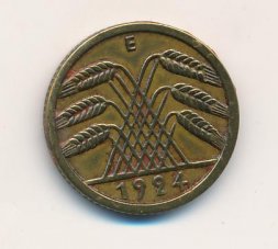 Веймарская республика 5 рейхспфеннигов 1924 год (E)
