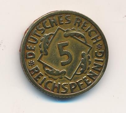 Веймарская республика 5 рейхспфеннигов 1924 год (E)