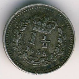 Великобритания 1 1/2 пенса 1838 год