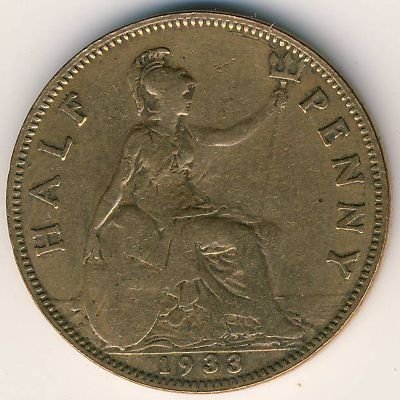 Великобритания 1/2 пенни 1933 год