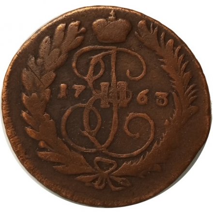 2 копейки 1763 год ММ (большая заготовка) Екатерина II (1762 - 1796) - VF-