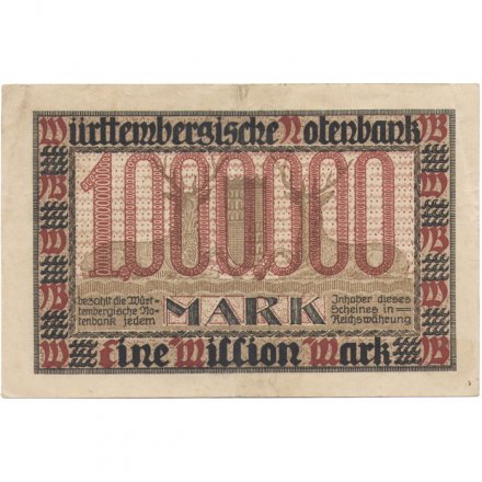 Германия (Вюртемберг) 1000000 (1 миллион) марок 1923 год - Notenbank (Штутгарт) - XF