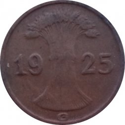 Веймарская республика 1 рейхспфенниг 1925 год (G)