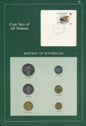 Набор из 6 монет Сейшельских островов 1990-1994 годов (в буклете, с маркой)
