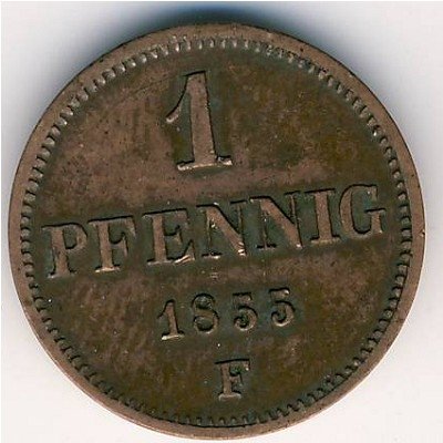 Саксония 1 пфенниг 1855 год