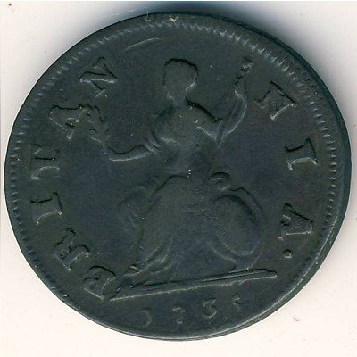 Великобритания 1 фартинг 1735 год