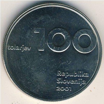 Словения 100 толаров 2001 год - 10 лет Республике Словения и Толару