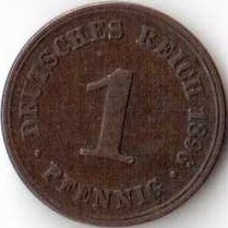 Германия 1 пфенниг 1896 год (A)