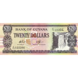 Гайана 20 долларов 2010 год - Водопад Кайетур. Паром Малали - aUNC