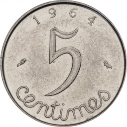 Франция 5 сантимов 1964 год