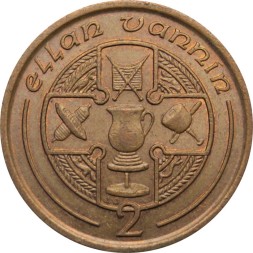 Остров Мэн 2 пенса 1990 год - Кельтский крест с инструментами в круге