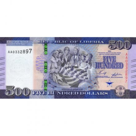 Либерия 500 долларов 2022 год - Бегемоты UNC