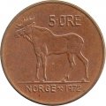 Норвегия 5 эре 1972 год - Король Улаф V. Лось