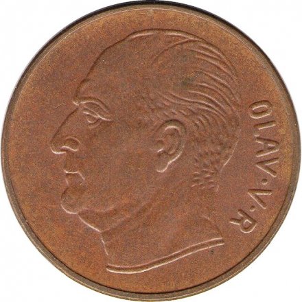 Норвегия 5 эре 1972 год - Король Улаф V. Лось
