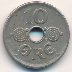 Дания 10 эре 1941 год - Король Кристиан X (медь-никель)