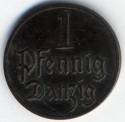 Монета Данциг 1 пфенниг 1923 год