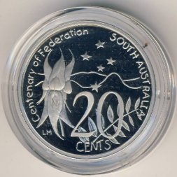 Австралия 20 центов 2001 год - 100-летие Федерации. Штат Южная Австралия